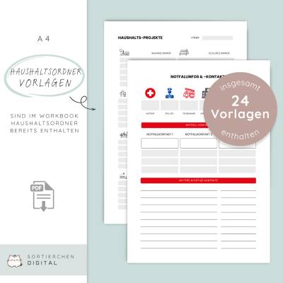 Haushaltsordner Vorlagen Bundle - 24 Seiten PDF zum Ausdrucken für mehr Überblick im Alltag