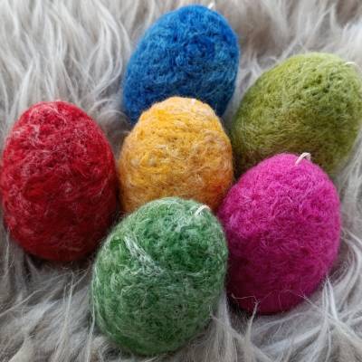 6 x OSTEREIER, Filzeier,  Naturmaterial 100% Wolle, ohne Styroporkern, Handmade, Deko