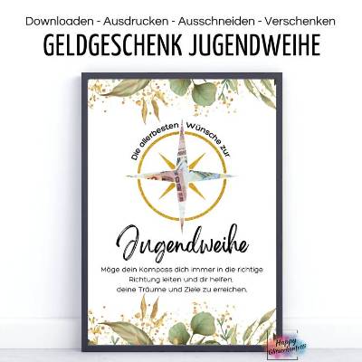 Geldgeschenk zur Jugendweihe "Kompass", Karte, Idee Geld verschenken verpacken, A4 PDF Download Ausdrucken