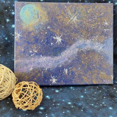 SALE -30% Code: NEUEABENTEUER | Sternenstaub – Acrylgemälde auf Leinwand | handgemaltes Weltraumbild mit Glanzeffekten