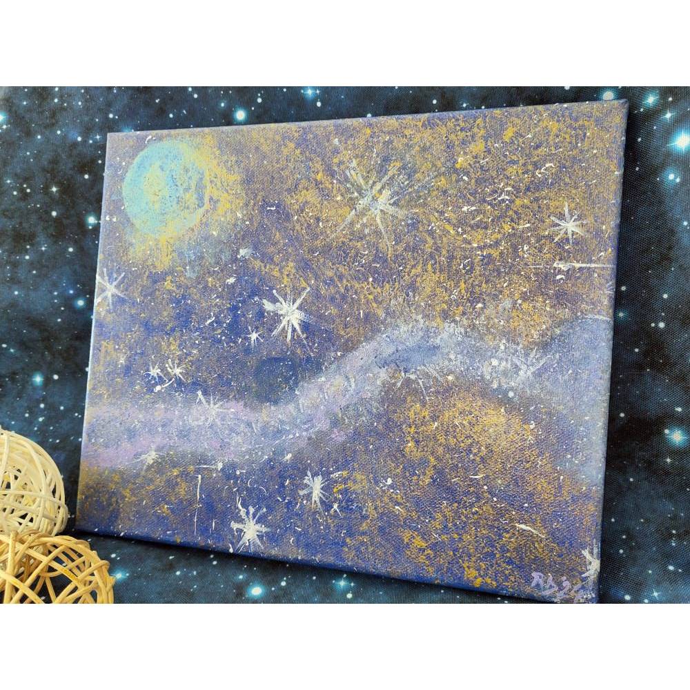 SALE -30% Code: NEUEABENTEUER | Sternenstaub – Acrylgemälde auf Leinwand | handgemaltes Weltraumbild mit Glanzeffekten Bild 2