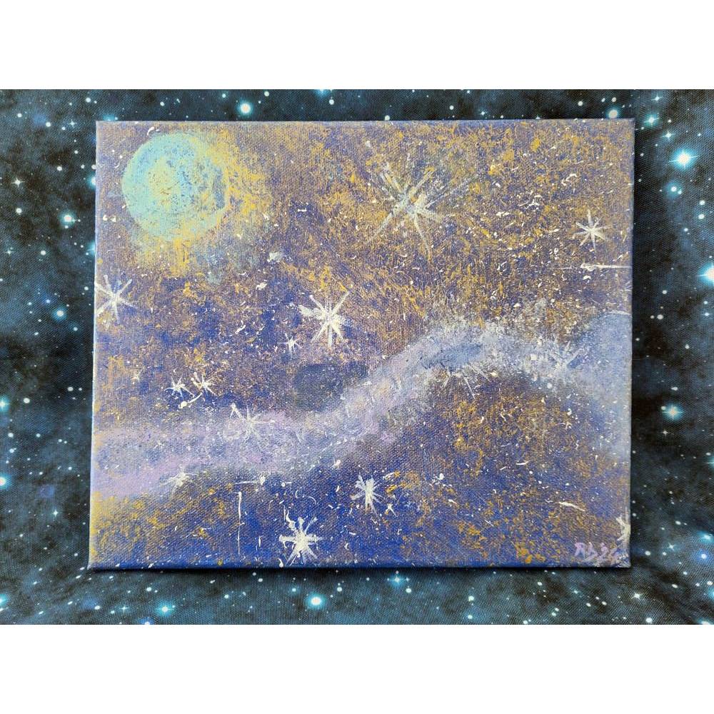 SALE -30% Code: NEUEABENTEUER | Sternenstaub – Acrylgemälde auf Leinwand | handgemaltes Weltraumbild mit Glanzeffekten Bild 5