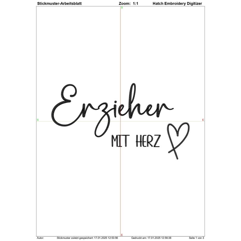 Schriftzug Erzieher mit Herz 18cm, Stickdatei, Sofortdownload, Embroidery Design Bild 1