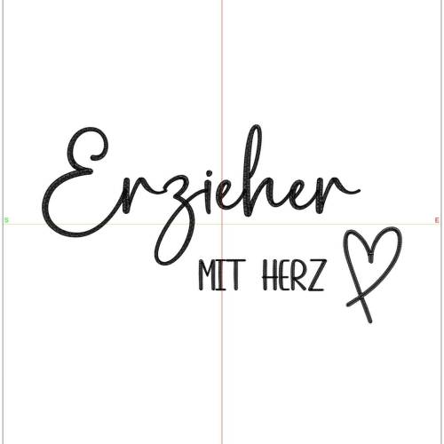 Schriftzug Erzieher mit Herz 18cm, Stickdatei, Sofortdownload, Embroidery Design