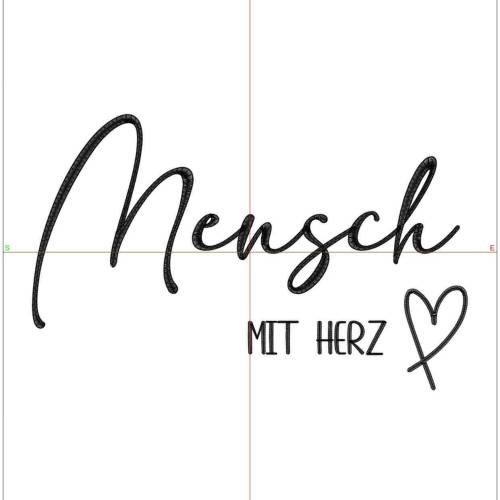 Schriftzug Mensch mit Herz 18cm, Stickdatei, Sofortdownload, Embroidery Design