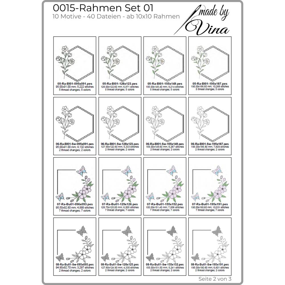 Stickdateien Set Rahmen 01 – Schlichte, kreative Rahmen für 10x10 Stickrahmen Bild 4