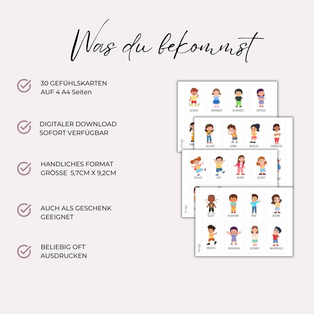 Gefühlskarten Kinder, Gefühle Kinder, Montessori Lernkarten, Emotionskarten, Emotionen verstehen und entwickeln download Bild 2