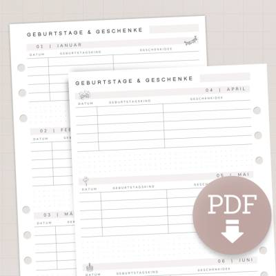 Geburtstage Übersicht Planer-Einlagen A5 | PDF Download