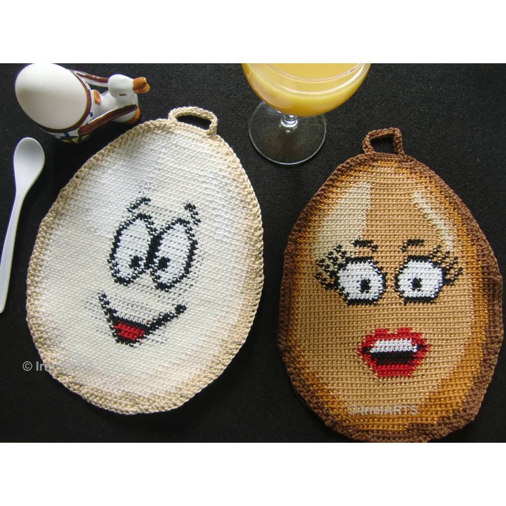 Häkelanleitung Doubleface-Topflappen Funny Eggs No.1 Bild 1