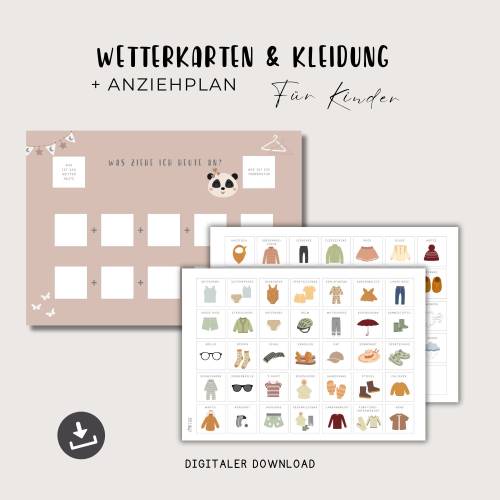 Routinekarten, Kleidung und Wetter inkl. Anziehplan für Kinder, Tagesplan Wochenplaner Kinder A3 + A4 zum Ausdrucken