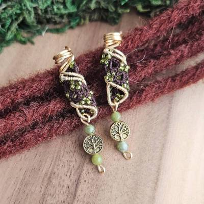 Dreadspiralen Dreadsis V7 | Handgefertigter Dreadschmuck mit Jade & Lebensbaum-Anhänger | Ø 6 mm oder 8 mm