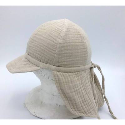 Sonnenhut Kinder Musselin beige mit Schirm & Nackenschutz – Unisex & verstellbar