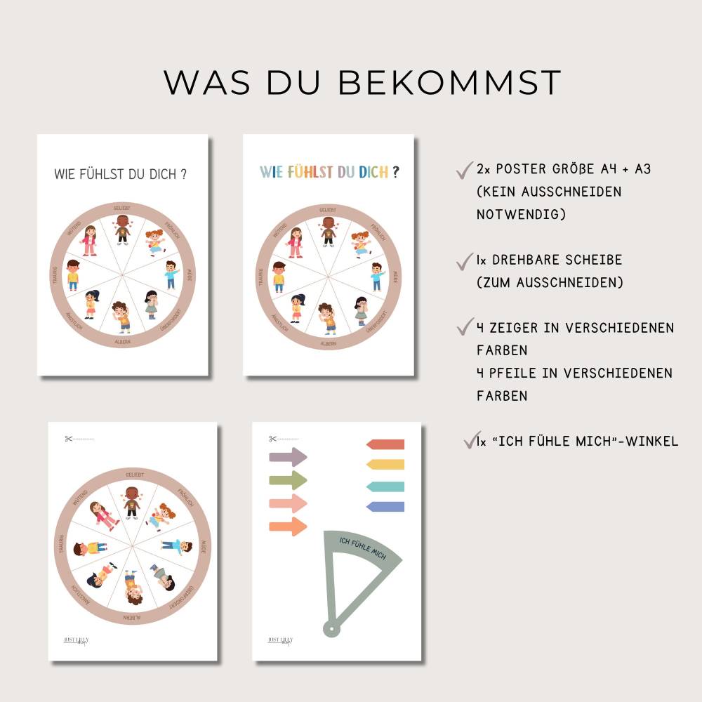 Gefühlsrad für Kinder, Montessori Gefühlsuhr, Gefühle lernen, Emotionsrad für Kinder, Emotionen verstehen, PDF Download Bild 3