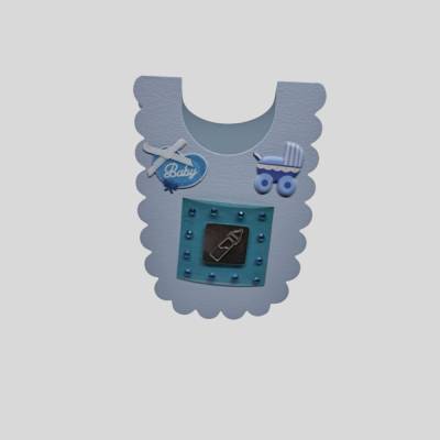 Geburt Glückwunschkarte  im Baby-Latz-Design Blau