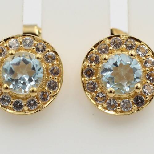 Edler 1,35 Carat Blautopast Weißtopas Orstecker 925 Silber Ohrschmuck vergoldet
