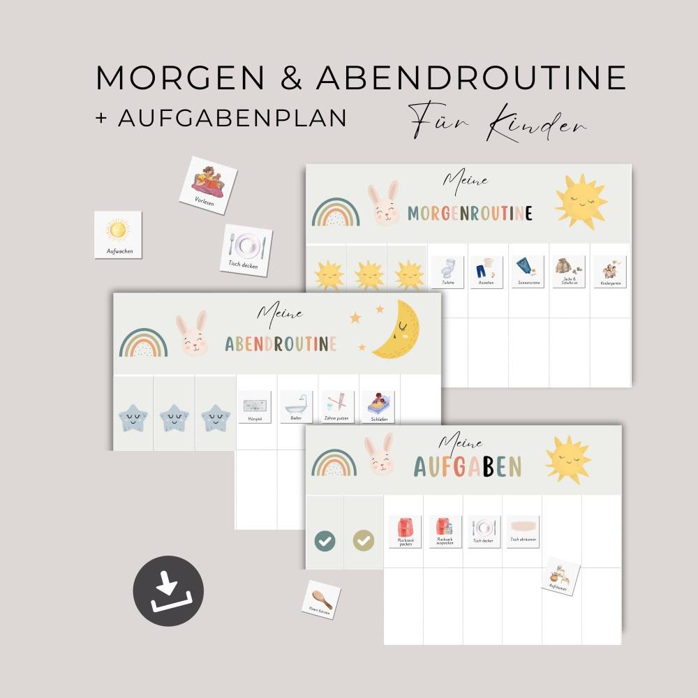 Tagesplan für Kinder, Morgen- Abendroutine, Routineplan klappbar, Kleinkinder Routine Set zum Ausdrucken, Tagesplan Bild 1