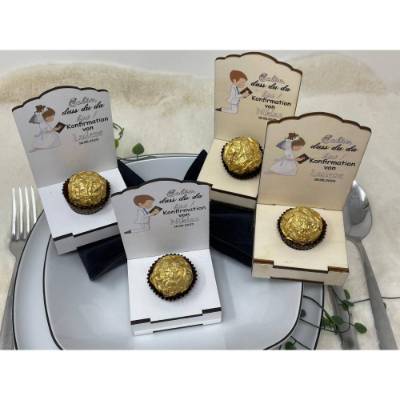 Gastgeschenk Kommunion personalisiert Halter Holz für Schokokugel, Gastgeschenk Taufe, Gastgeschenke Konfirmation,