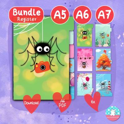 Register - Spinne Fipps - Trennblätter - Planer - Binder - Ringbuch - PDF A4 Download - A5 A6 A7 - Kawaii
