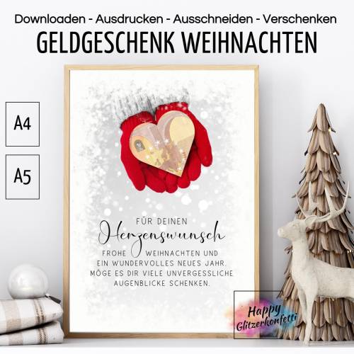 Geldgeschenk Weihnachten Wunscherfüller Vorlage zum Ausdrucken, Weihnachtskarte, Geld verschenken