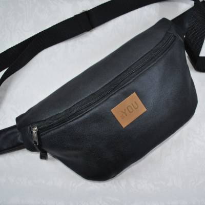 Trendy Crossbag, Hip Bag, Bauchtasche, Gürteltasche, Umhängetasche aus Kunstleder,schwarz