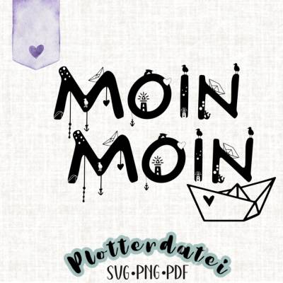 Plotterdatei “Moin Moin” – Maritimes Schriftmotiv mit Möwen & Anker | SVG, PNG, PDF