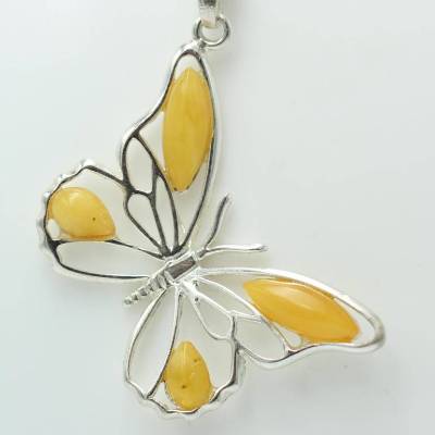 Schmetterlings Anhänger Bernstein 925 Silber Collier Kette Bernsteinanhänger