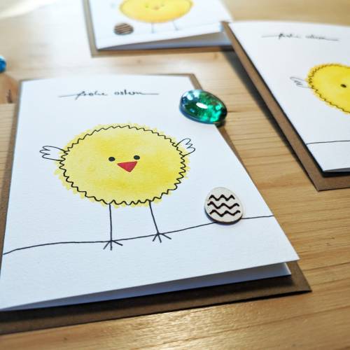 Aquarell-Osterkarte "Küken", handgemalt, 2 Varianten