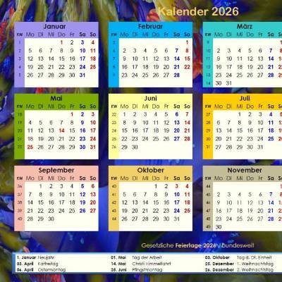 Ihr Jahreskalender 2026 auf einen Blick mit Blue Lights PDF – DIN A4 zum Ausdrucken