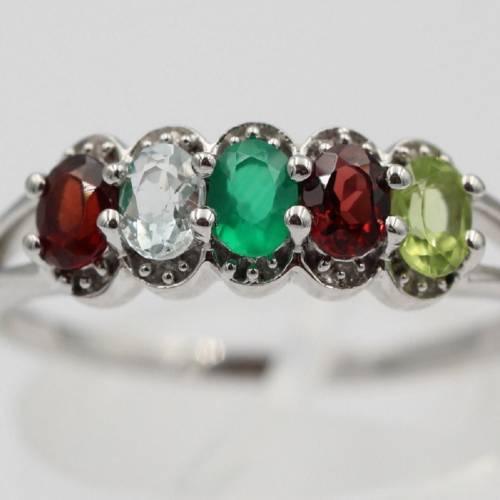 1  Carat Edelstein Ring 925 Silber Onyx Granat Blautopas Peridot 6 / 16,5 / 51,9