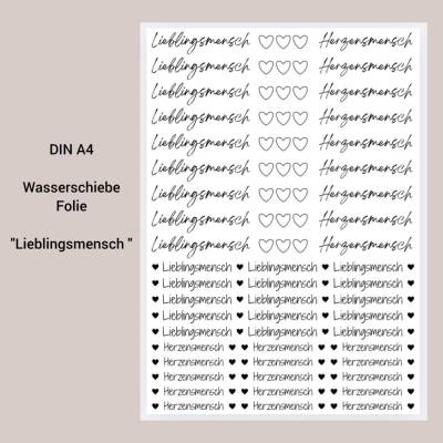 Wasserschiebefolie DIN A4 für Kerzen ~ "Lieblingsmensch" Kerzentattoo ~ Kerzensticker Herzensmensch