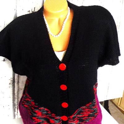 Bolero-Jacke Gr. M/L Jacke mit angesetztem Ärmel Damenweste Musterstrickjacke Musterpullover Pullover dunkle Strickjacke