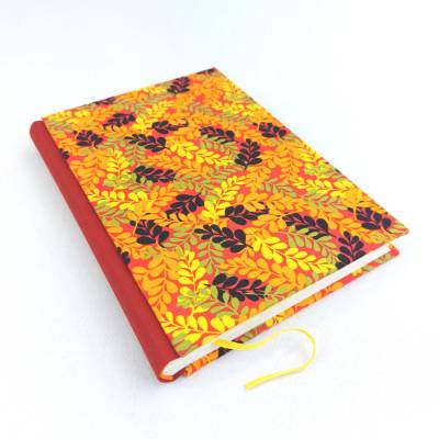 Notizbuch, DIN A5, Blätter, gelb, orange, schwarz, 140 Blatt, handgefertigt, Bullet Journal,