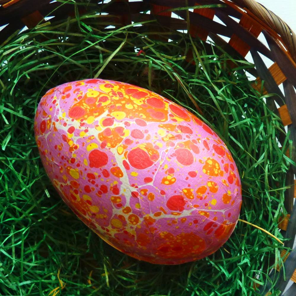 Geschenkschachtel Osterei zum Befüllen, rosa orange gesprenkeltes Marmorpapier Bild 2
