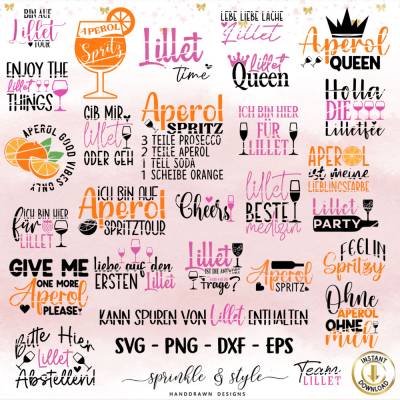 Deutsche Plotterdatei Getränke XL Bundle 27 x, Aperol svg, Alkohol, Aperol Lillet wildberry, Wein Digistamp, Laser,