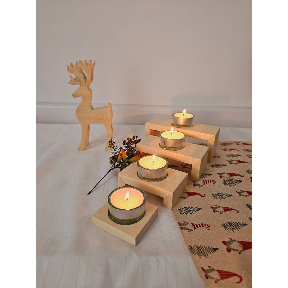 Adventstreppchen aus Holz, Teelichthalter, Kerzenhalter, Adventsdekoration, Kerzenständer, Teelichtglas, Adventskranz