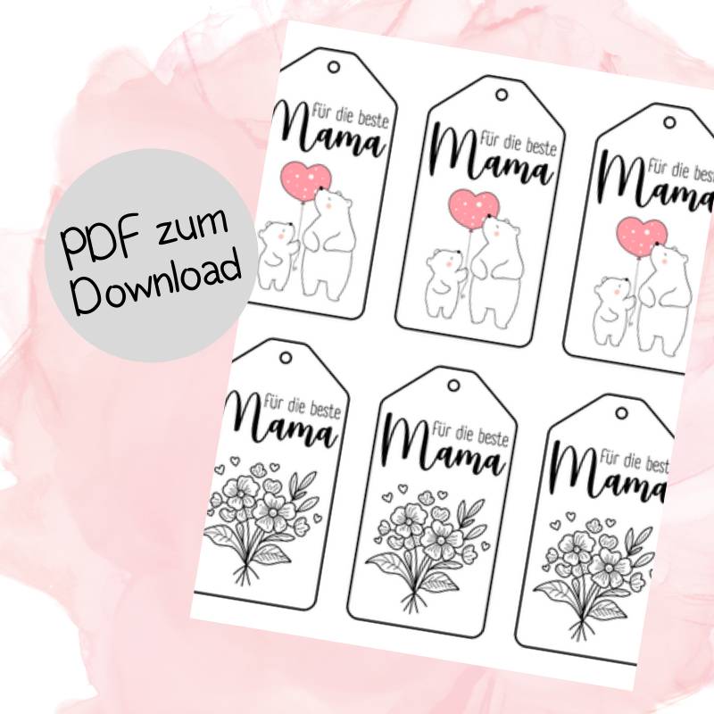 Praktische Geschenkanhänger für Muttertag zum Download Bild 1