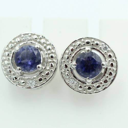 1,2 Carat Iolith Ohrstecker 925 Silber Wassersaphir Luchssaphir mit Zirkonias