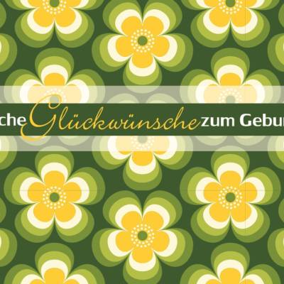 Postkarte Herzliche Glückwünsche zum Geburtstag, Butterblume mit Blüten in Grün/Gelb auf Dunkelgrün