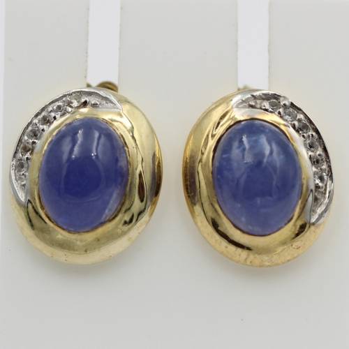 Edle 2,91 Carat Tansanit Ohrstecker Cabochon 925 Silber vergoldet Tansit Afrika