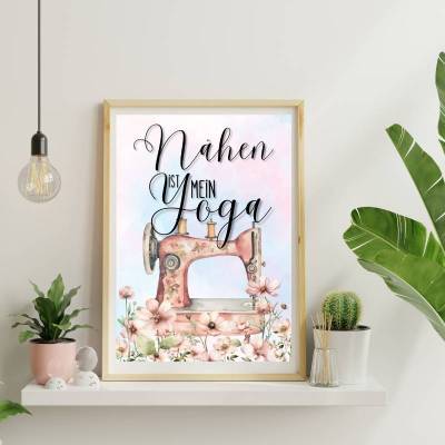 Schickes Poster für das Nähzimmer – "Nähen ist mein Yoga" - auch als Postkarte