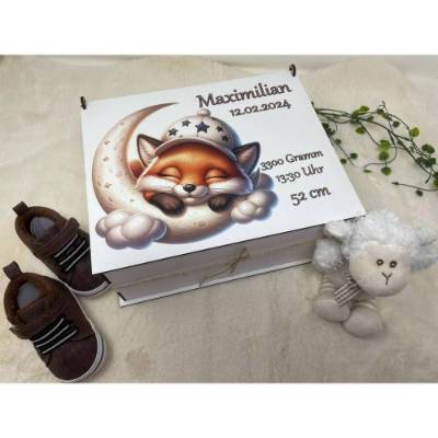 Erinnerungsbox für Baby, Erinnerungskiste, personalisierte Erinnerungskiste, Baby Geschenk personalisiert Fuchs