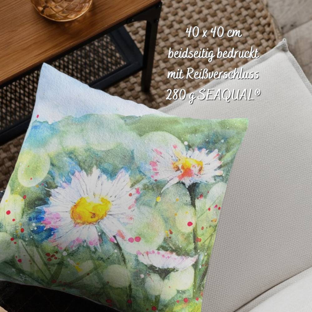 Gänseblümchen Kissen 40x40 – nachhaltige Frühlingsdeko mit Aquarellmotiv (limitiert) Bild 3