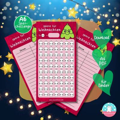 Weihnachten Challenge und Tracker - Geld sparen - PDF A4 - Umschlagmethode