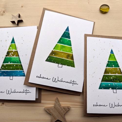 Aquarell Weihnachtskarte "Weihnachtsbaum im Schnee", handgemalt. Kein Druck!
