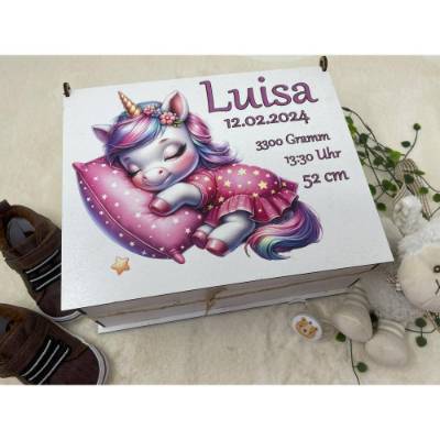 Erinnerungsbox für Baby, Erinnerungskiste, personalisierte Erinnerungskiste, Baby Geschenk personalisiert Einhorn