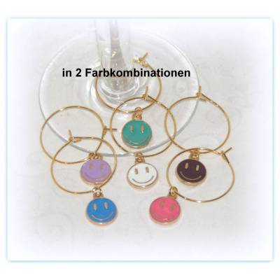 6 Glasmarker Smile emailliert goldfarben, Glasmarkierer,Weinglasringe