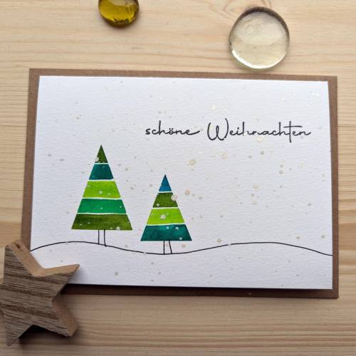 Aquarell Weihnachtskarte "Weihnachtsbäume im Schnee", handgemalt. Kein Druck!