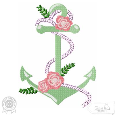Anker Stickdatei – Maritimes Motiv mit Blumen und Seil
