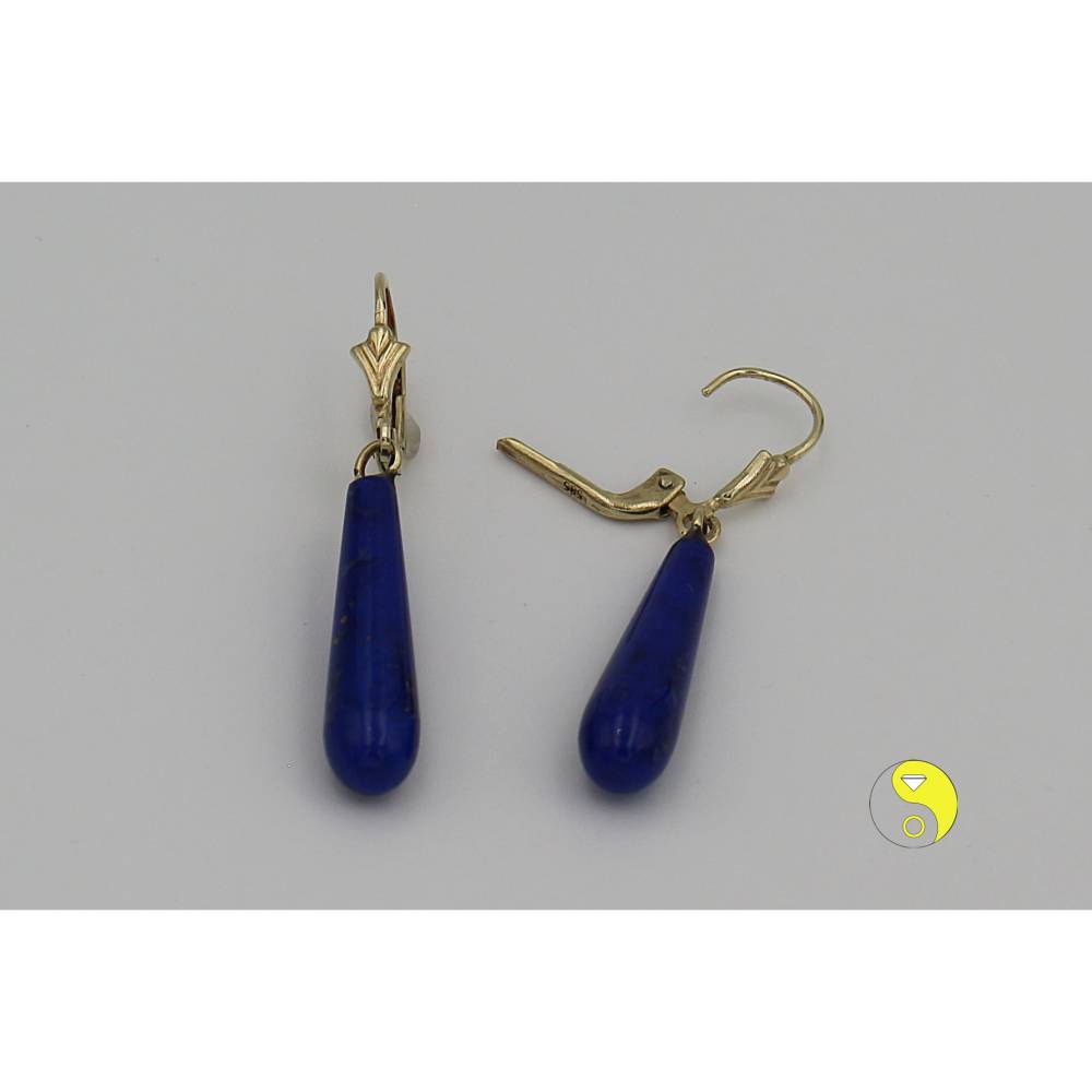 Lapislazuli-Ohrhänger – Edle Ohrhänger mit Lapis-Lazuli-Pampeln & 14 kt Gelbgold-Brisuren Bild 1