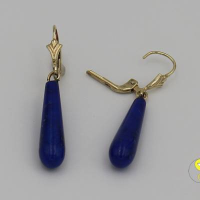 Lapislazuli-Ohrhänger – Edle Ohrhänger mit Lapis-Lazuli-Pampeln & 14 kt Gelbgold-Brisuren